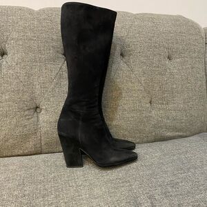 Prada Black Suede Heeled Boots Women Size 37